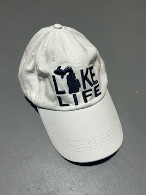 DK Caps - Lake Life - Traverse City Michigan Adjustable White Hat